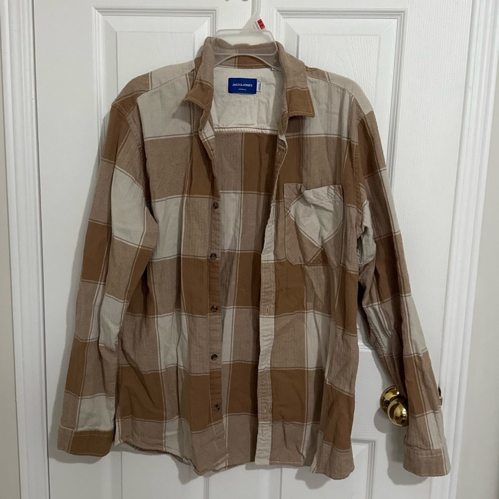 Jack & Jones Tan and Cream Plaid Shirt